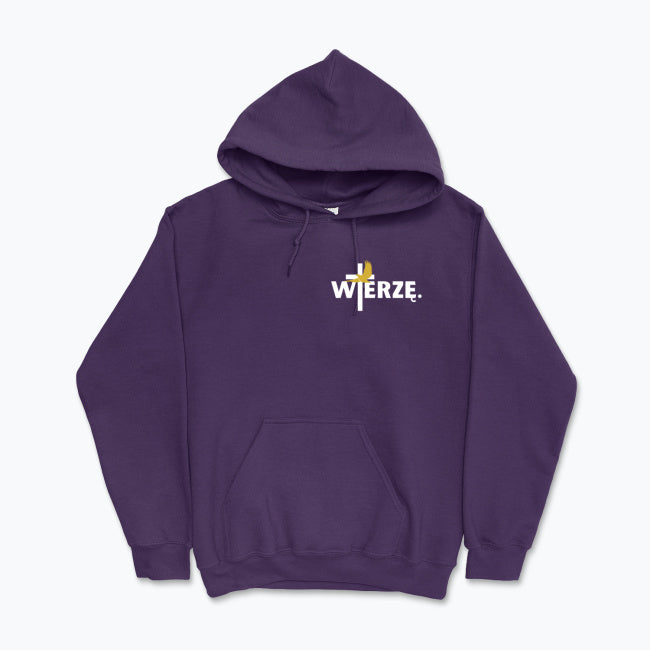 Bluza z kapturem Unisex „WIERZĘ.” – krzyż i Duch Święty