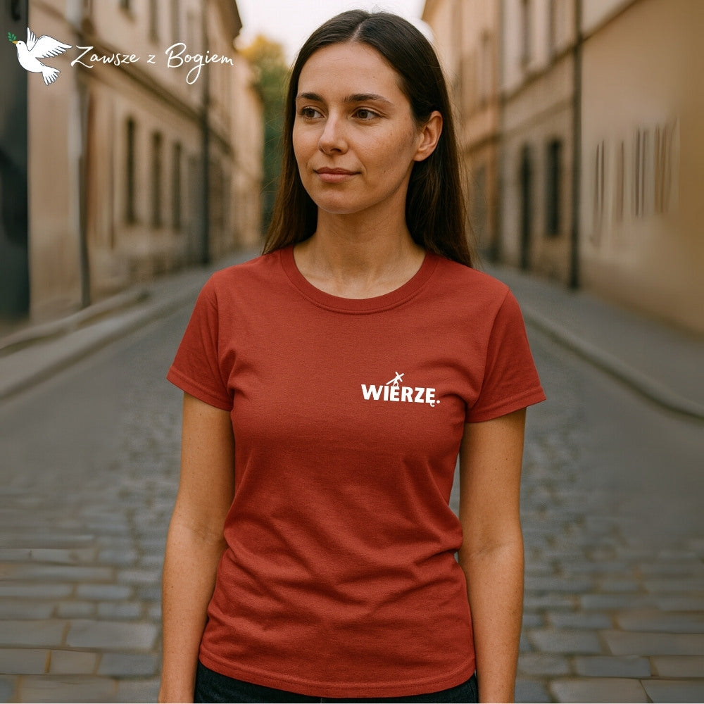 Koszulka damska „WIERZĘ.” – Jezus z krzyżem