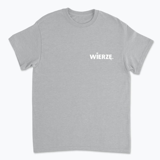 Męska koszulka „WIERZĘ.” z sercem