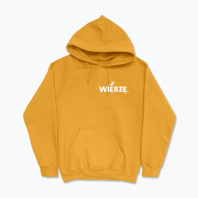 Bluza z kapturem Unisex „WIERZĘ.” – Jezus z krzyżem