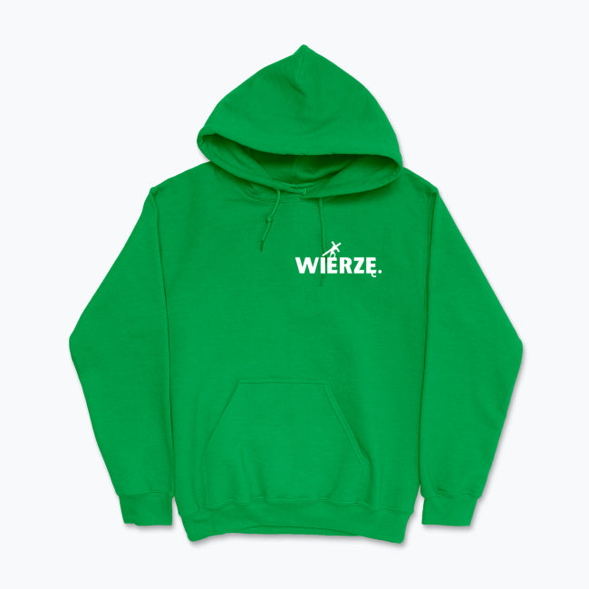 Bluza z kapturem Unisex „WIERZĘ.” – Jezus z krzyżem