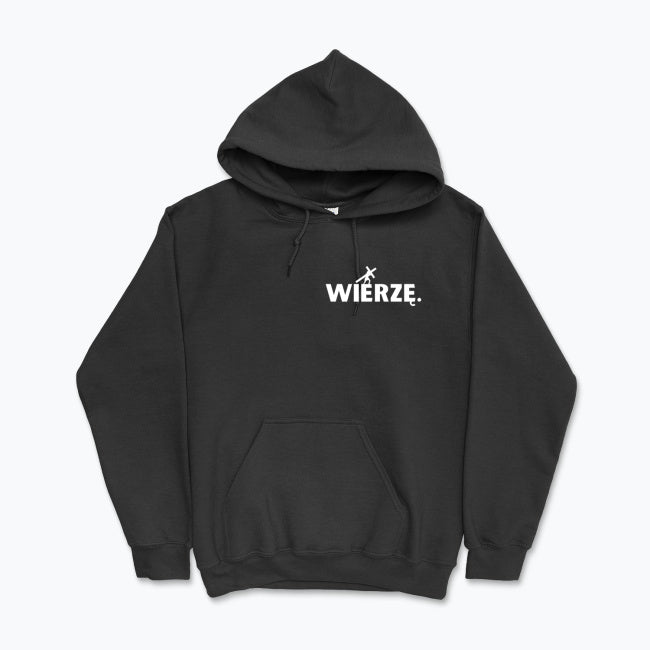 Bluza z kapturem Unisex „WIERZĘ.” – Jezus z krzyżem