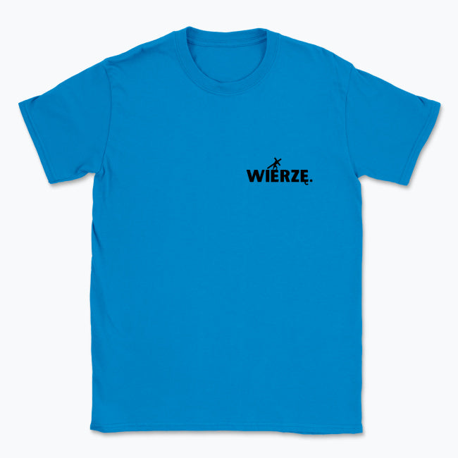 Koszulka Unisex „WIERZĘ.” – z krzyżem