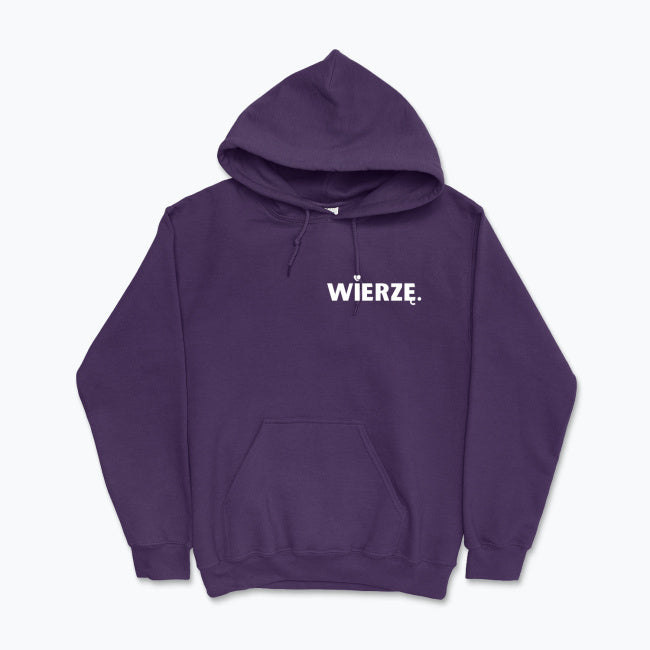 Bluza z kapturem Unisex „WIERZĘ.” – z sercem