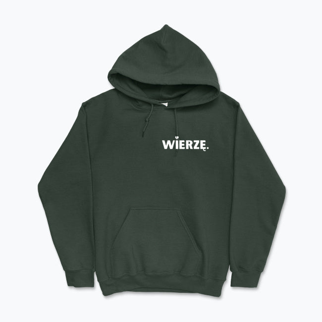 Bluza z kapturem Unisex „WIERZĘ.” – z sercem
