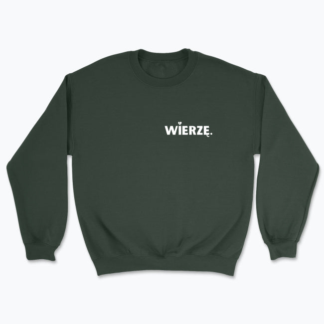 Bluza Unisex bez kaptura „WIERZĘ.” – z sercem