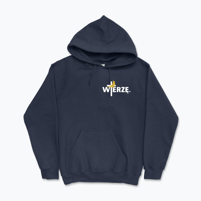 Bluza z kapturem Unisex „WIERZĘ.” – krzyż i Duch Święty