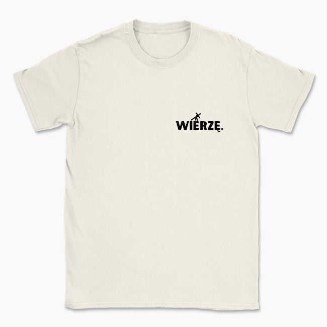 Koszulka Unisex „WIERZĘ.” – z krzyżem