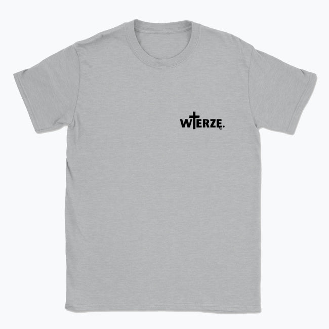 Koszulka Unisex „WIERZĘ.” – z krzyżem jako centrum
