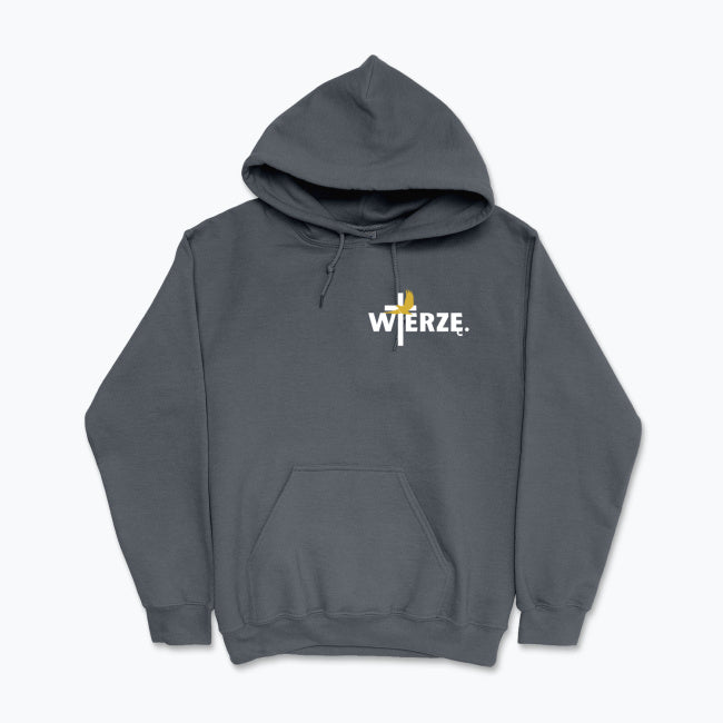 Bluza z kapturem Unisex „WIERZĘ.” – krzyż i Duch Święty