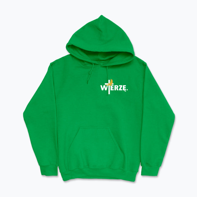 Bluza z kapturem Unisex „WIERZĘ.” – krzyż i Duch Święty