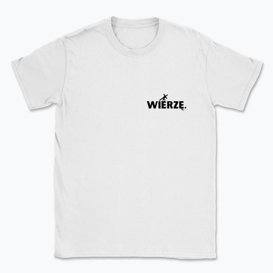 Koszulka Unisex „WIERZĘ.” – z krzyżem