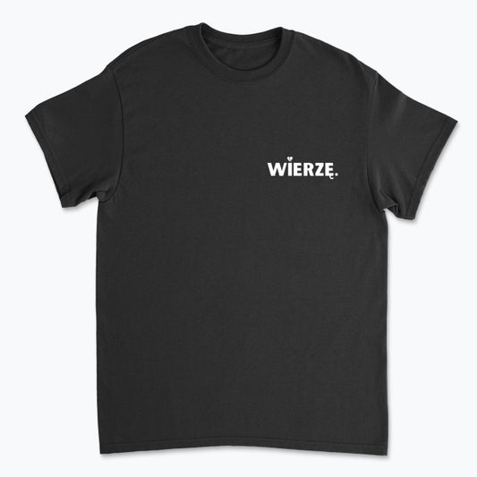 Męska koszulka „WIERZĘ.” z sercem
