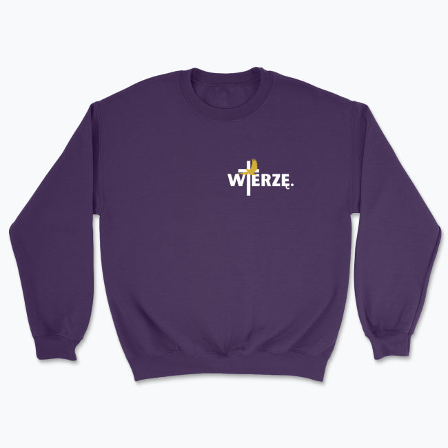Bluza Unisex bez kaptura „WIERZĘ.” – Duch Święty i krzyż