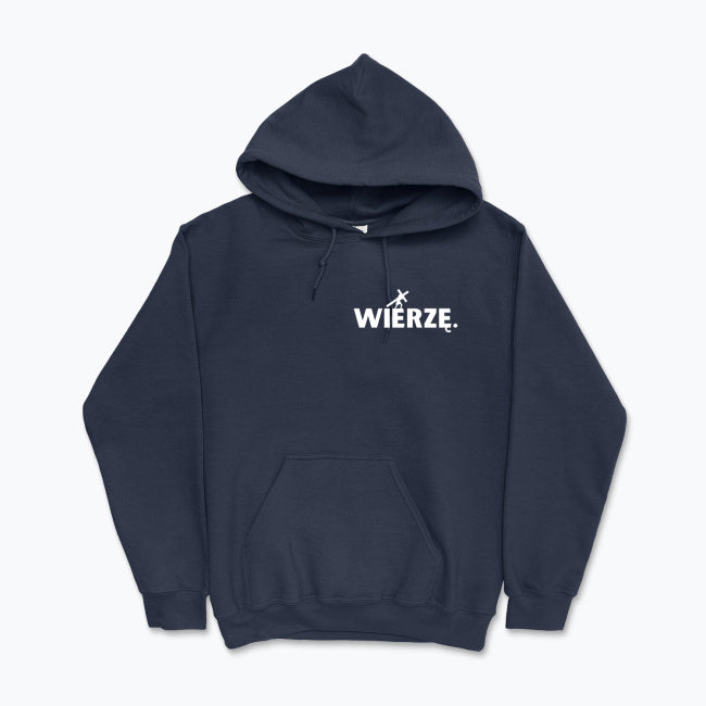 Bluza z kapturem Unisex „WIERZĘ.” – Jezus z krzyżem