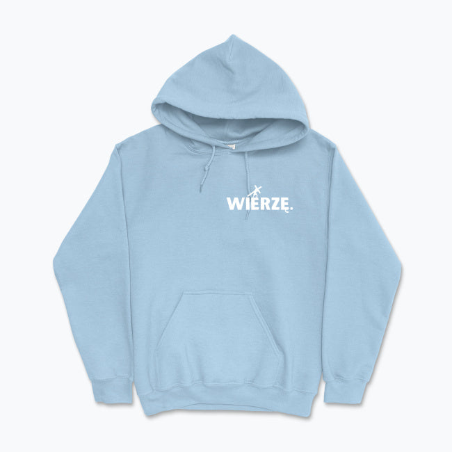 Bluza z kapturem Unisex „WIERZĘ.” – Jezus z krzyżem