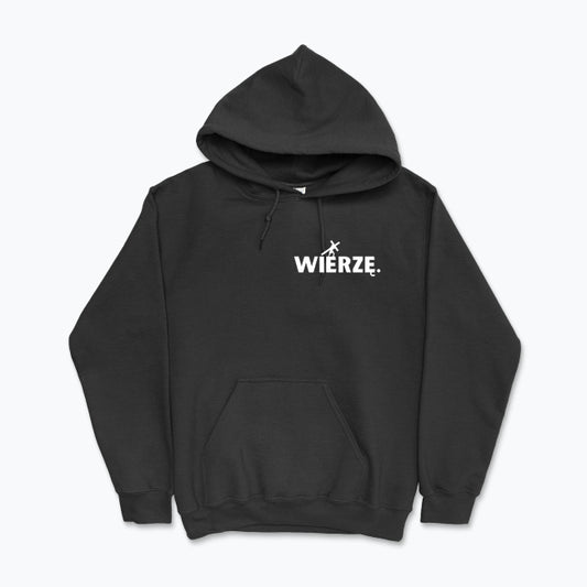 Bluza z kapturem Unisex „WIERZĘ.” – Jezus z krzyżem