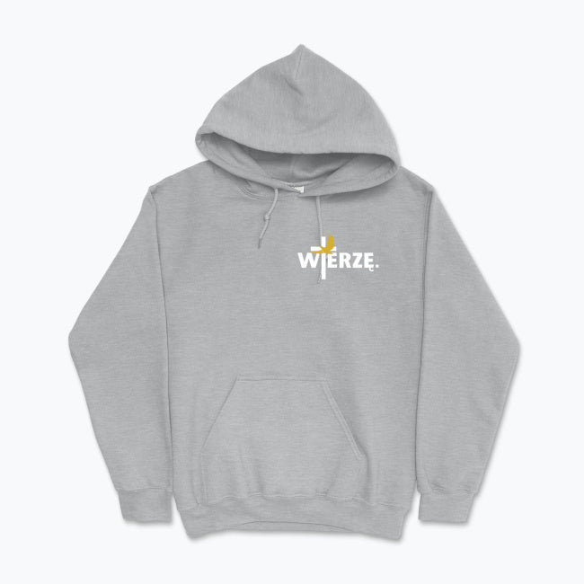 Bluza z kapturem Unisex „WIERZĘ.” – krzyż i Duch Święty