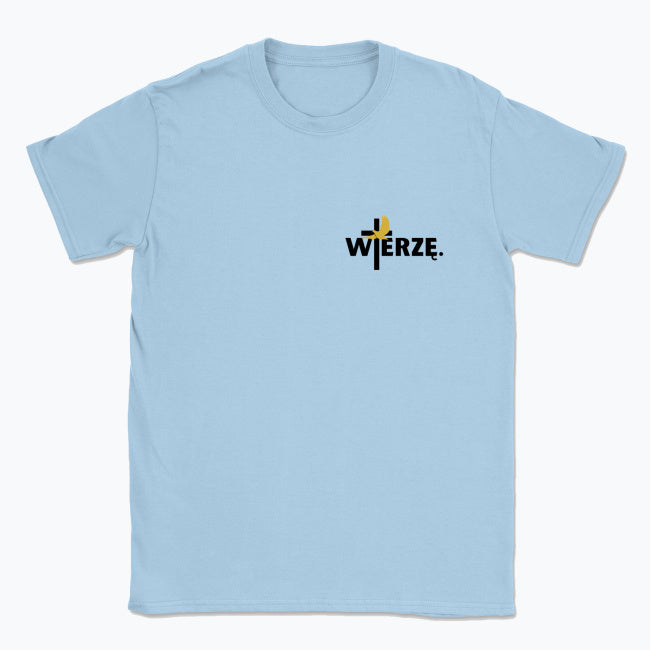 Koszulka Unisex „WIERZĘ.” – krzyż i gołębica Ducha Świętego