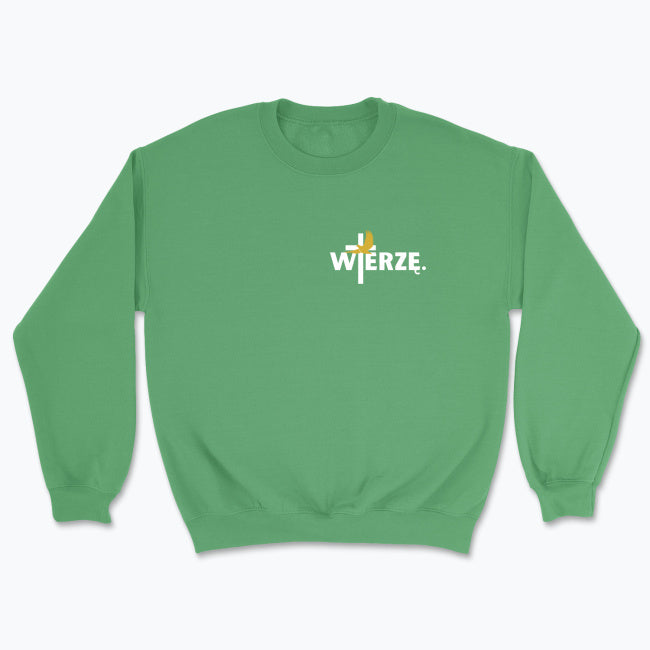 Bluza Unisex bez kaptura „WIERZĘ.” – Duch Święty i krzyż