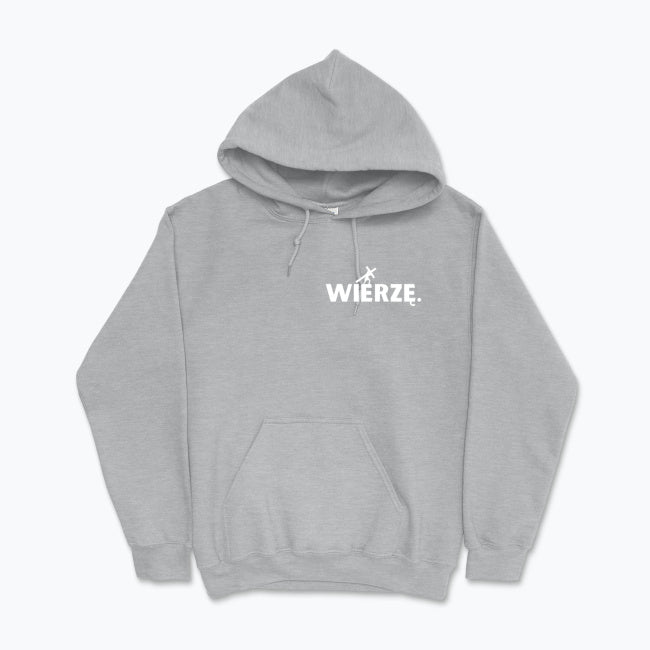 Bluza z kapturem Unisex „WIERZĘ.” – Jezus z krzyżem