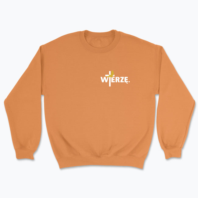 Bluza Unisex bez kaptura „WIERZĘ.” – Duch Święty i krzyż