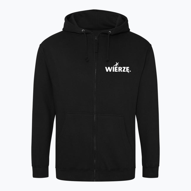 Zapinana bluza z kapturem Unisex „WIERZĘ.” – Jezus z krzyżem