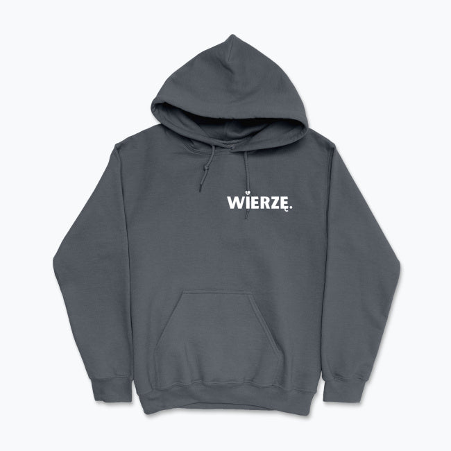 Bluza z kapturem Unisex „WIERZĘ.” – z sercem