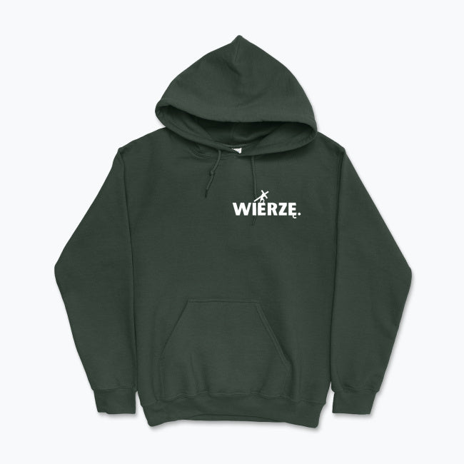 Bluza z kapturem Unisex „WIERZĘ.” – Jezus z krzyżem