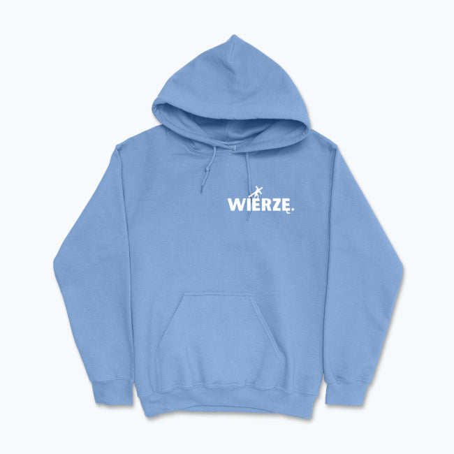 Bluza z kapturem Unisex „WIERZĘ.” – Jezus z krzyżem