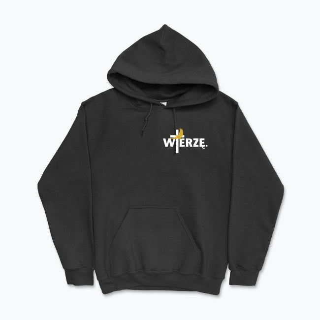 Bluza z kapturem Unisex „WIERZĘ.” – krzyż i Duch Święty