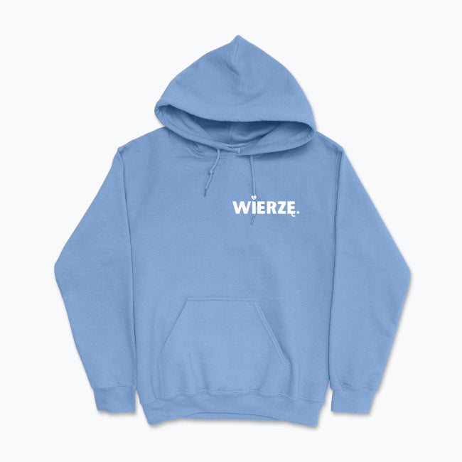 Bluza z kapturem Unisex „WIERZĘ.” – z sercem
