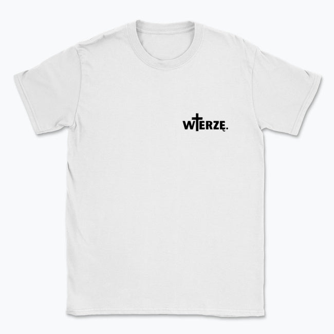 Koszulka Unisex „WIERZĘ.” – z krzyżem jako centrum