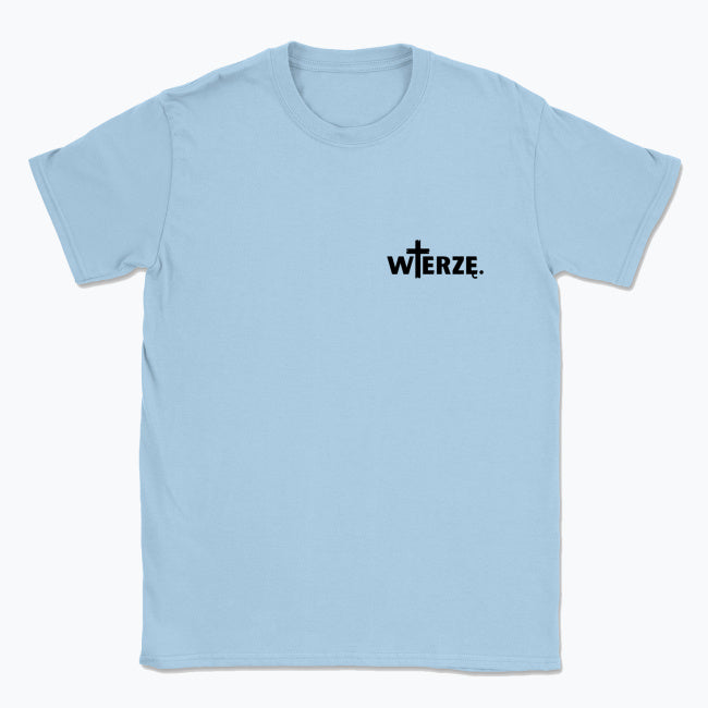 Koszulka Unisex „WIERZĘ.” – z krzyżem jako centrum