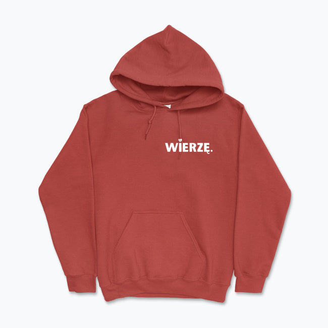 Bluza z kapturem Unisex „WIERZĘ.” – z sercem