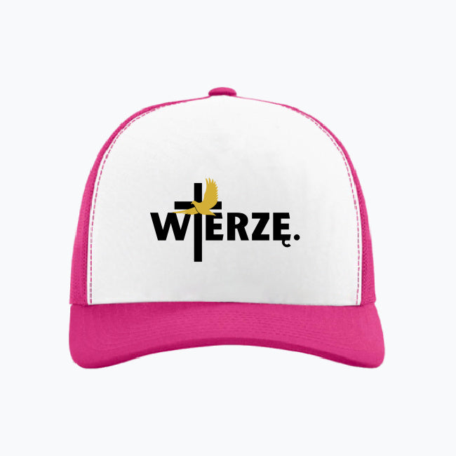 Czapka z daszkiem „WIERZĘ.” z krzyżem i gołębicą