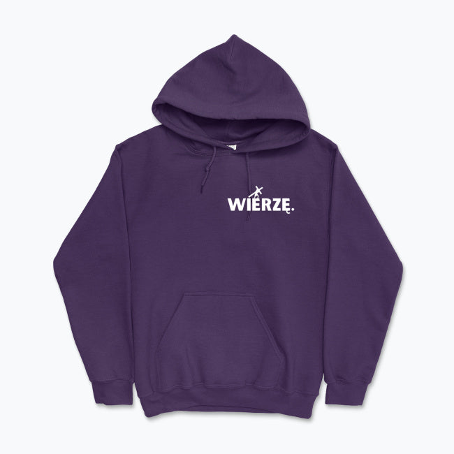Bluza z kapturem Unisex „WIERZĘ.” – Jezus z krzyżem