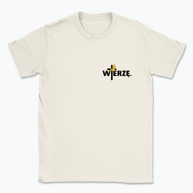 Koszulka Unisex „WIERZĘ.” – krzyż i gołębica Ducha Świętego